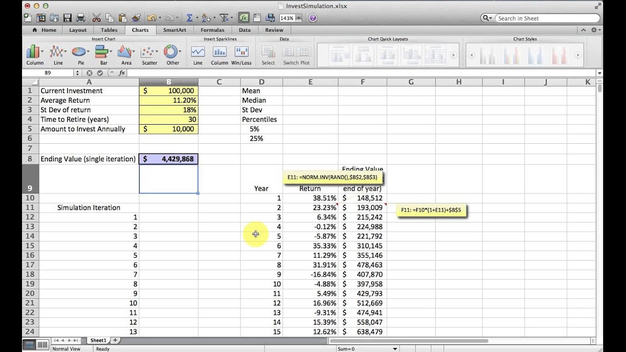 Basic Monte Carlo Simulation Of A Stock Portfolio In Excel - Youtube